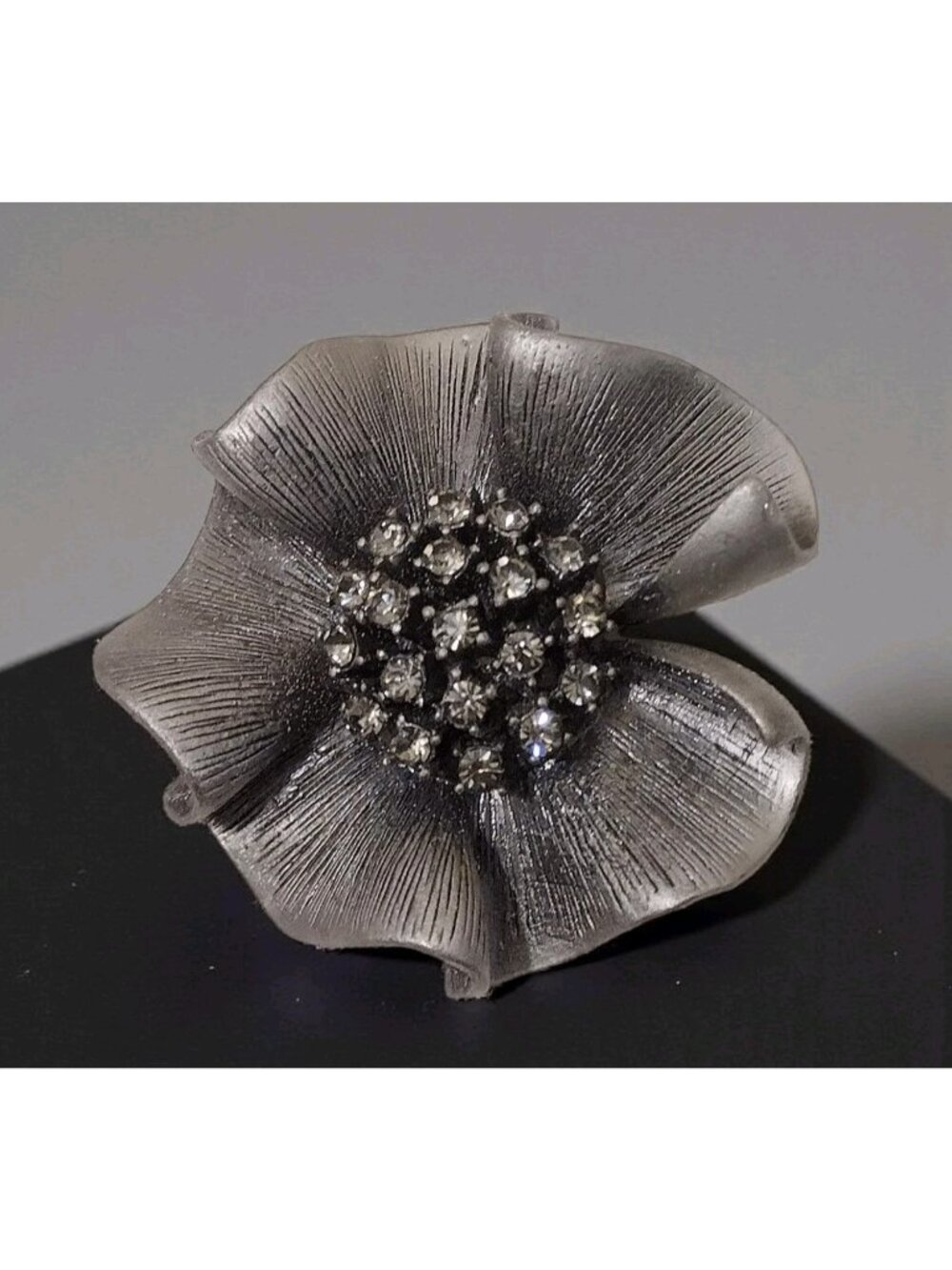 Premier Designs Floral Brooch Pin Pendant Camille Brushed Silver Rhinestones